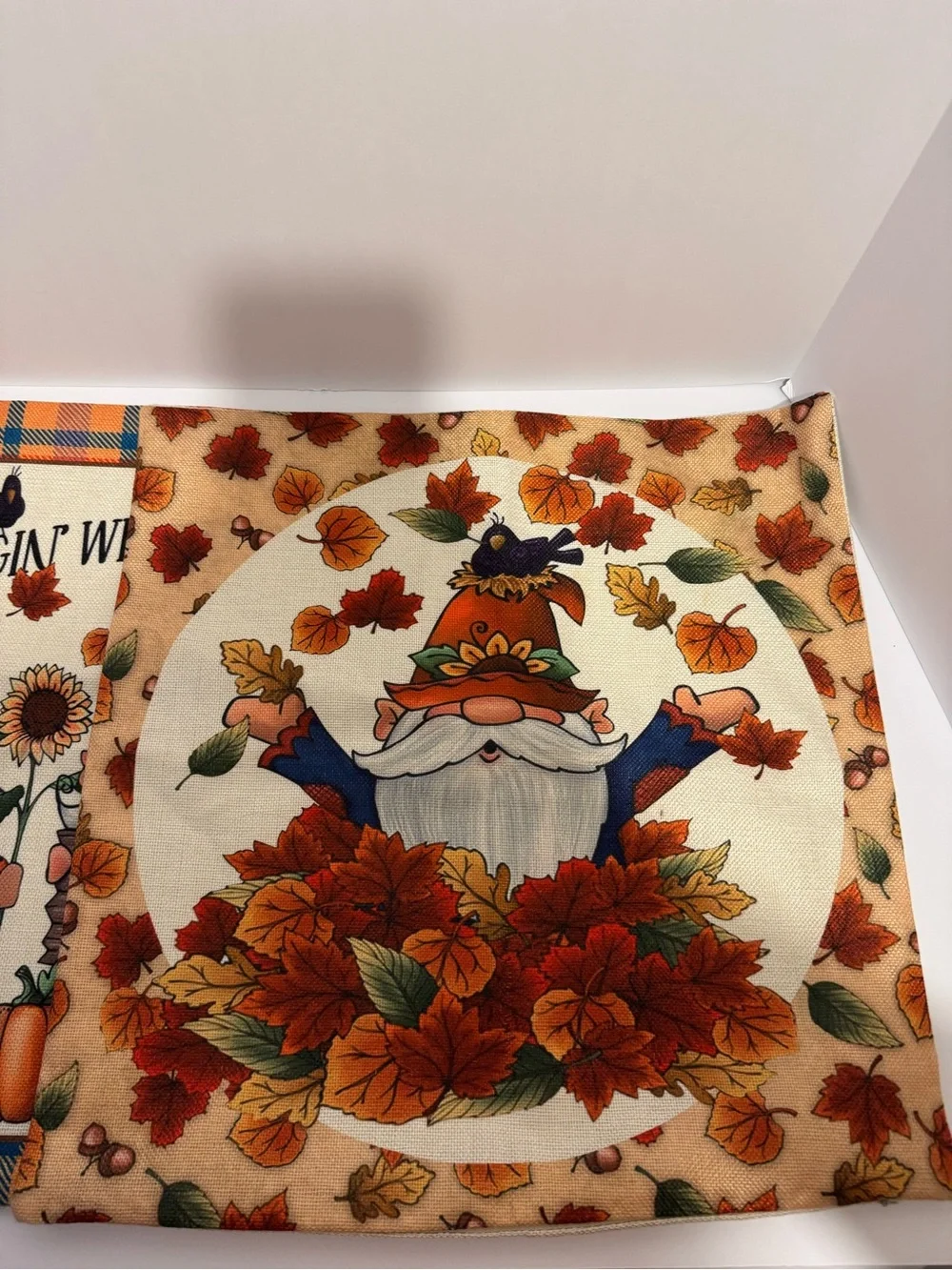 Festive fall Themed Gnome Autumn Colorful pillow case covers 17.5” x 17.5 (2)